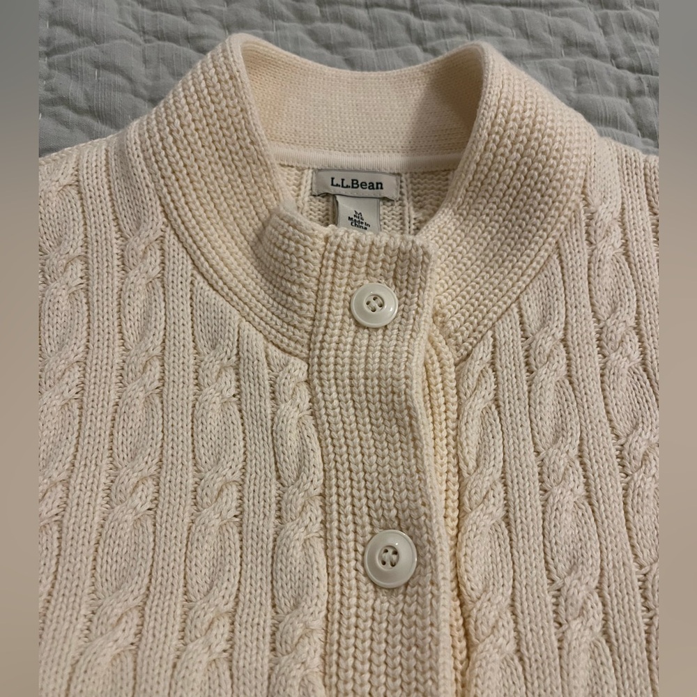 LL Bean Women's Cream Cable Knit Cardigan Sweater - Picture 5 of 8